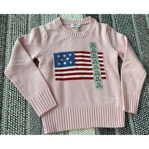 American Flag Striped Knit Pullover Sweater Pastel Pink Black Long Sleeve Top